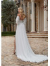 Beaded Ivory Lace Chiffon Slit Airy Wedding Dress